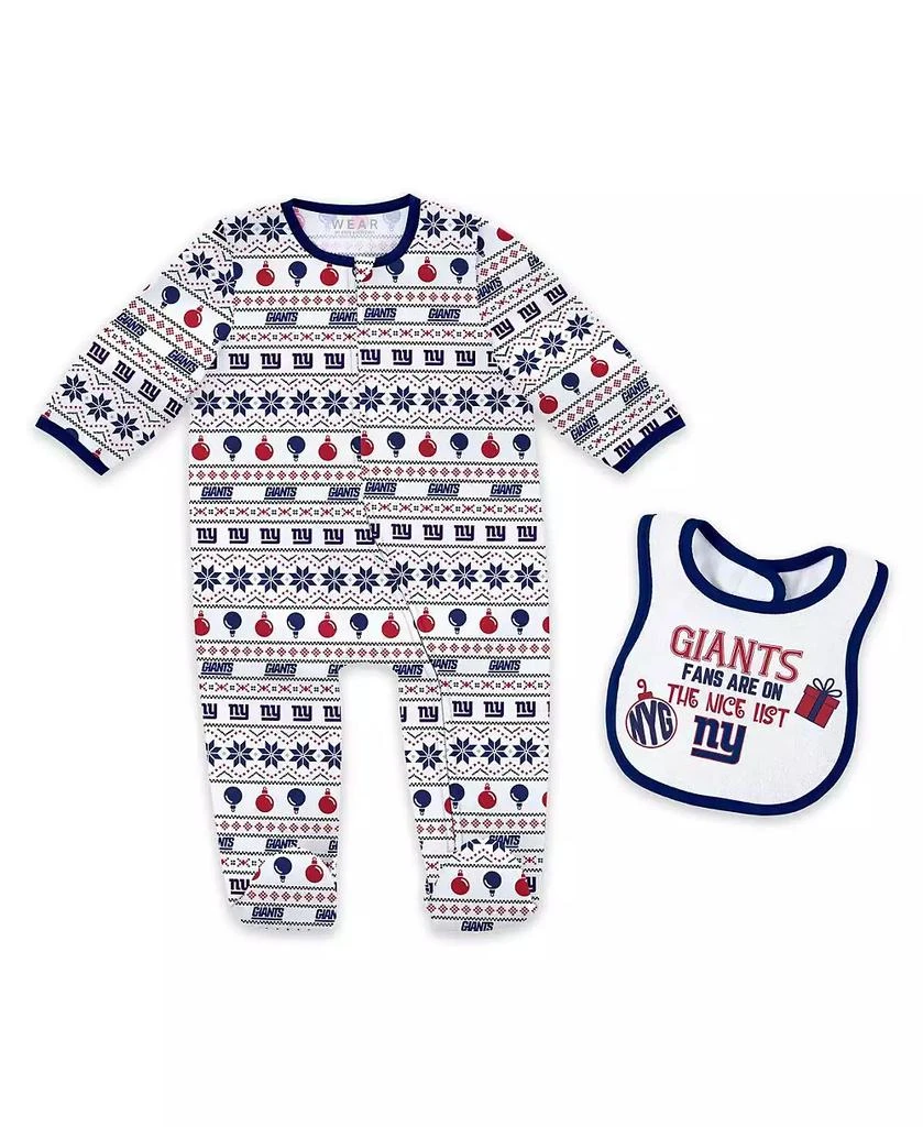 WEAR by Erin Andrews Baby Boys and Girls New York Giants Allover Print Full-Zip Sleeper with Bib Set