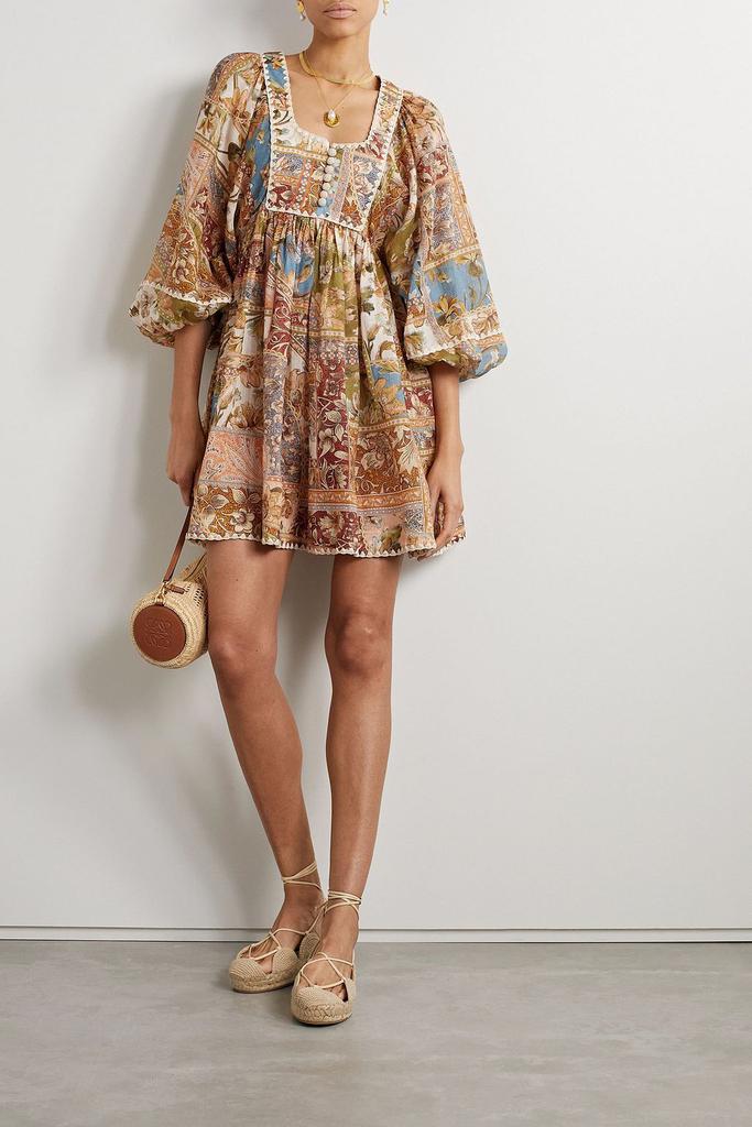 Zimmermann Chintz crochet-trimmed printed ramie mini dress