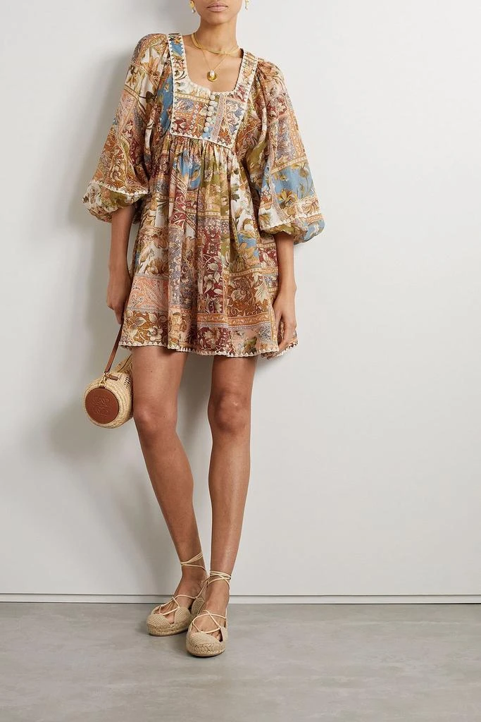 Zimmermann Chintz crochet-trimmed printed ramie mini dress 2