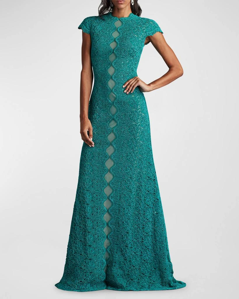 Tadashi Shoji Cap-Sleeve A-Line Floral Lace Gown 2
