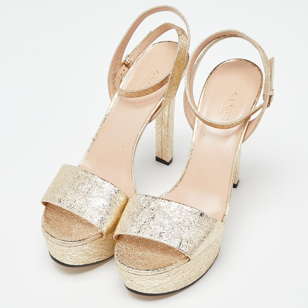 Gucci Gucci Gold Crinkled Leather Platform Sandals Size 39