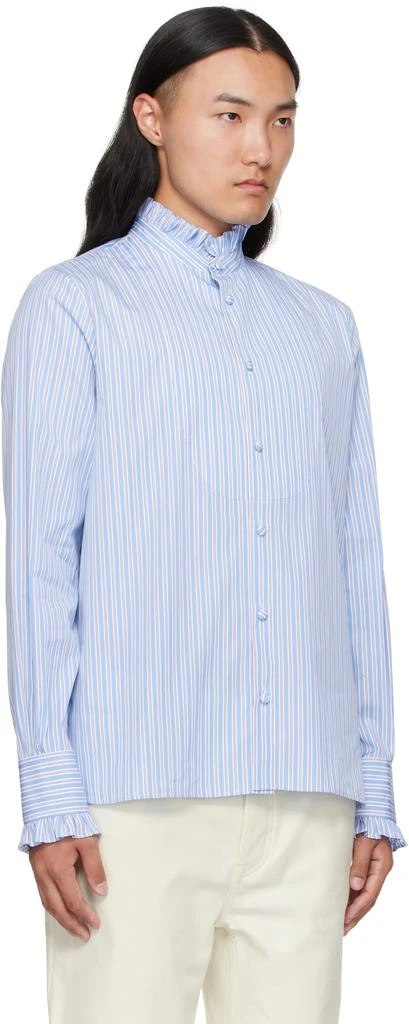Valentino Blue Striped Cotton Ruffle Shirt 2