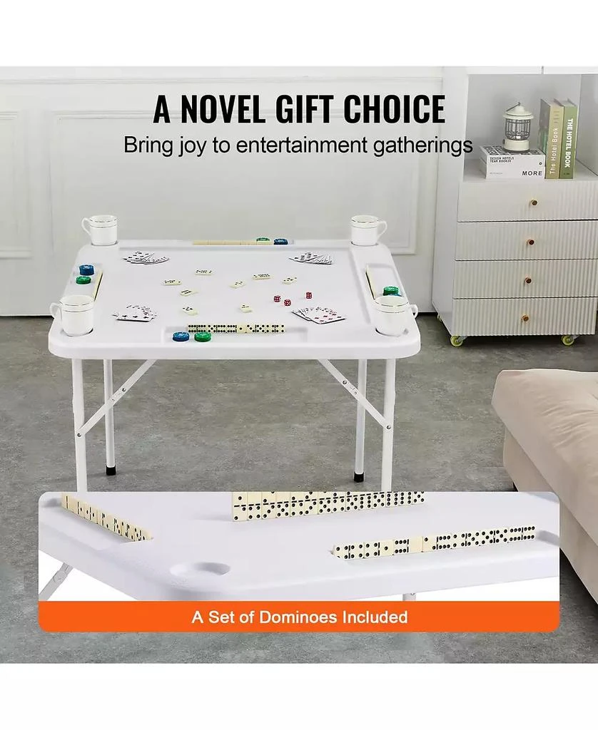 SUGIFT Folding Mahjong Table 4-Player Square Table with Cup Holders 10