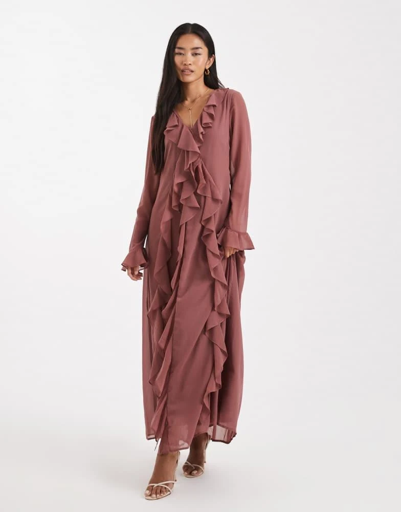 Shop Vero Moda ruffle detail chiffon boho maxi dress in rose pink on Sale  at BeyondStyle  Get 16% Off Vero Moda ruffle detail chiffon boho maxi dress  in rose pink with
