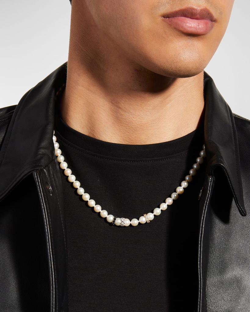 Sydney Evan Men's Freshwater Pearl Necklace w/ White and Black Diamonds