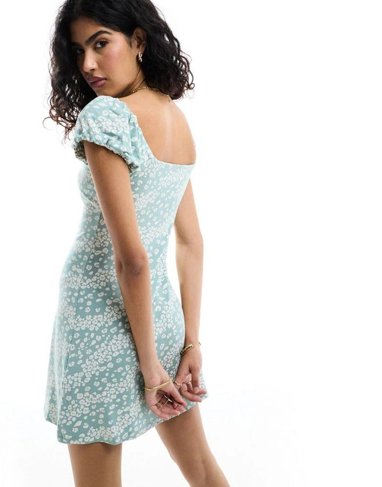 ASOS ASOS DESIGN puff sleeve square neck mini dress in floral ditsy print 4