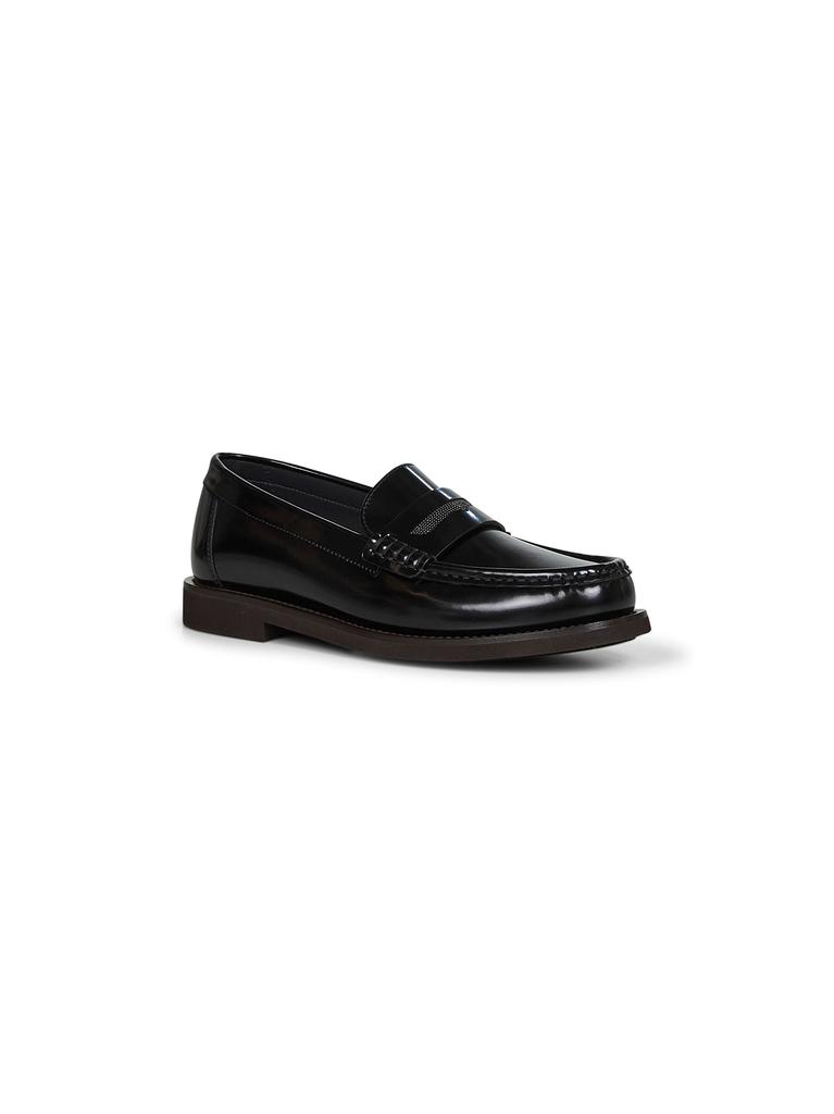 Brunello Cucinelli BRUNELLO CUCINELLI | Black shiny calfskin embroidered Penny loafer | Women | 36
