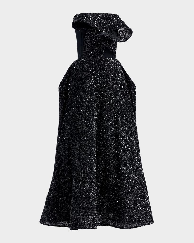Maticevski Rotation Strapless Ruffle Sequined Midi Dress