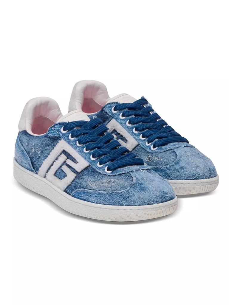 Balmain Swan Destroyed Denim Low-Top Sneakers 2