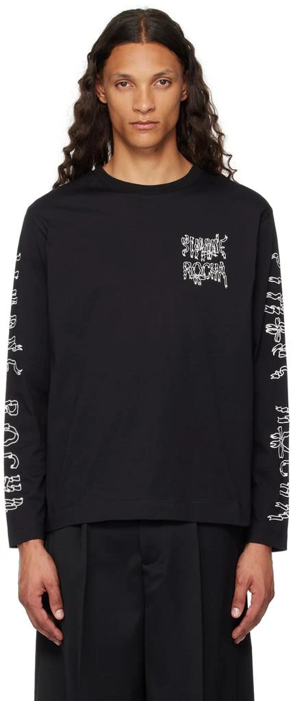 Simone Rocha Black Printed Ribbon Logo Long Sleeve T-Shirt 1