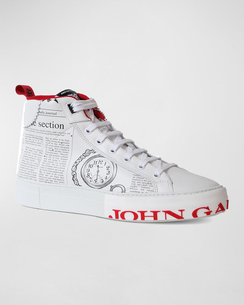 John Galliano Paris Men's Gazette High-Top Leather Sneakers