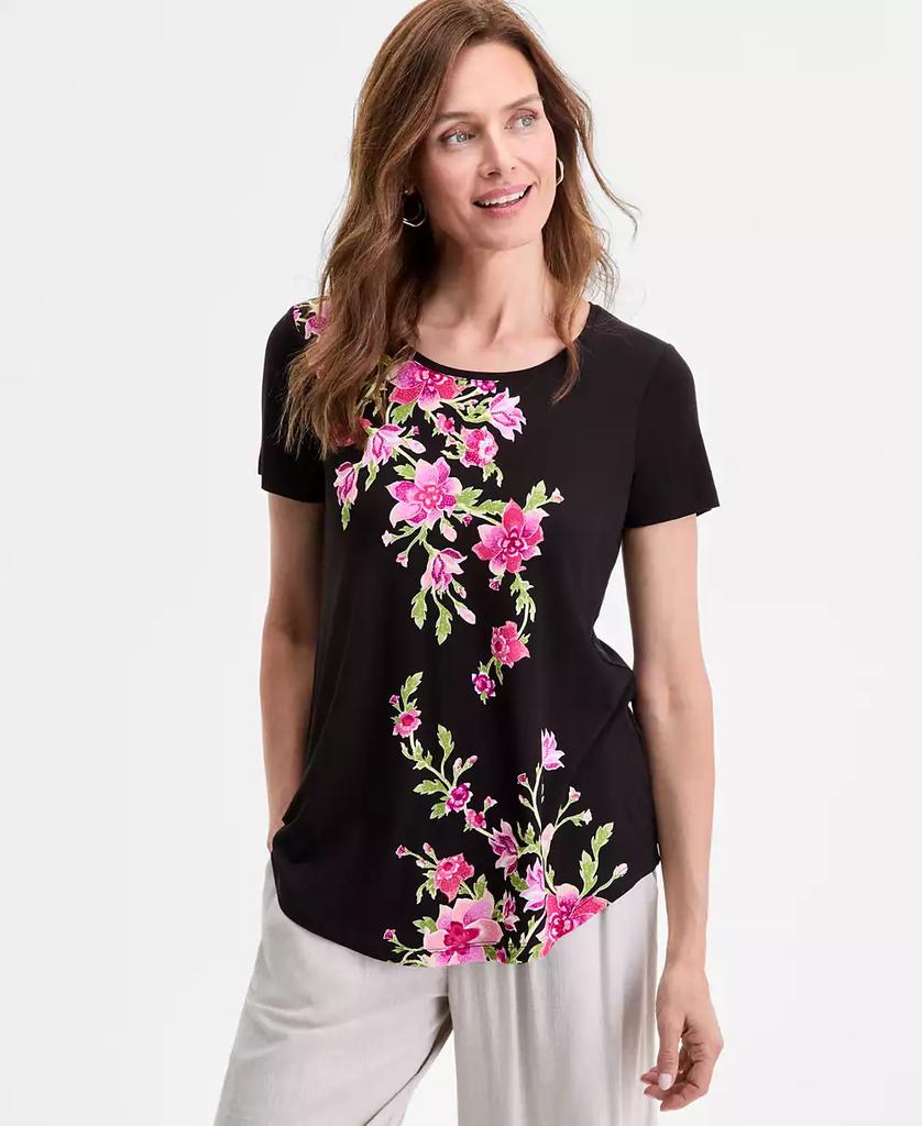 売れ筋商品|||ジェイエムコレクション カットソー トップス レディース Women's Cotton Gauze Floral-Appliqu Top, Exclusively at Macy's Stonewall JM Collection Women's Cotton Gauze Floral-Appliqué Top