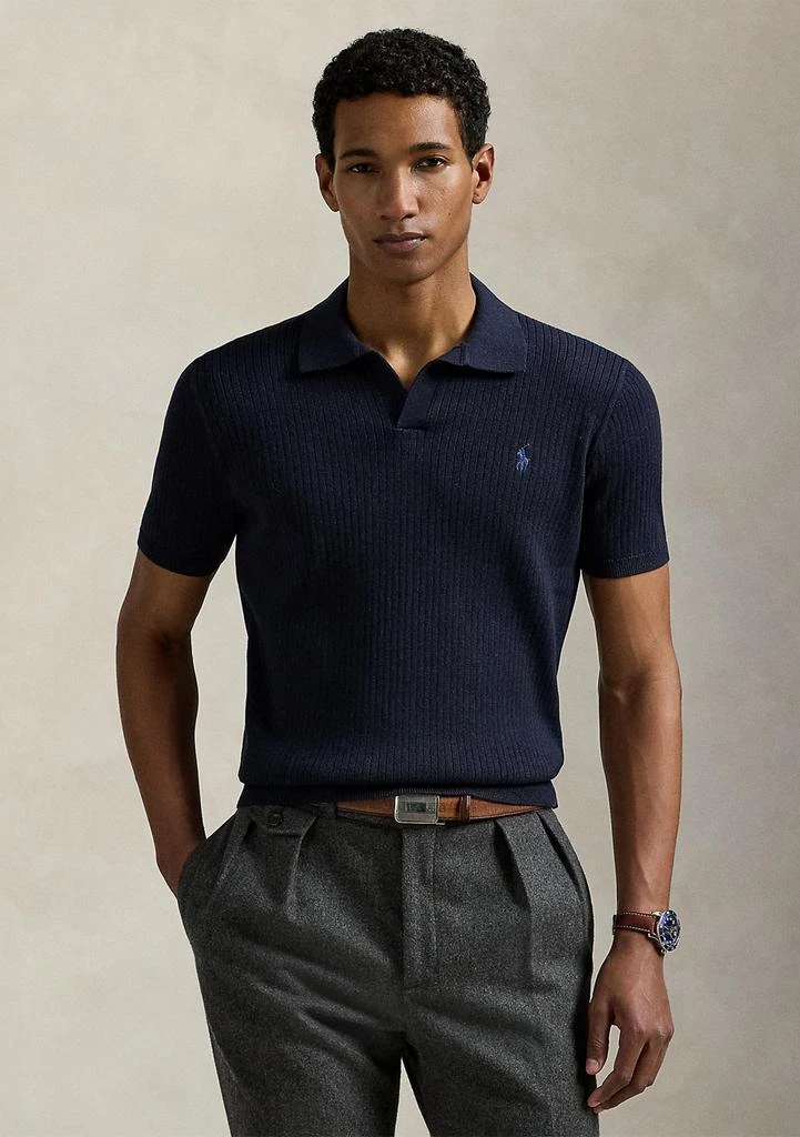 Ralph Lauren Rib-Knit Cotton Polo-Collar Sweater
