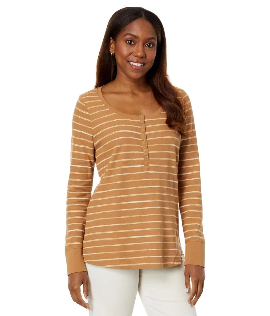 L.L.BEAN Unshrinkable Mini Waffle Henley Long Sleeve Stripe 1
