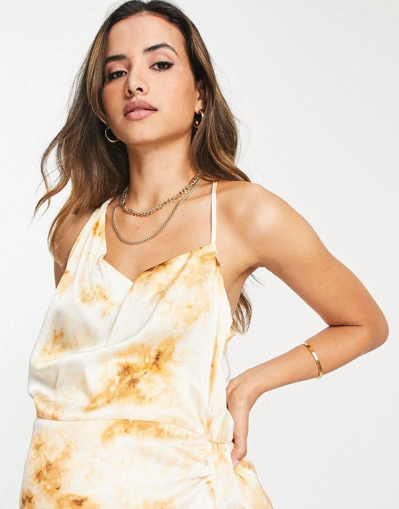 Missguided Maternity Missguided Maternity asymmetric satin midi dress in cream tie dye 3
