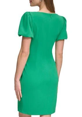 DKNY Womens Puff Sleeve Ruched Solid Sheath Dress 2