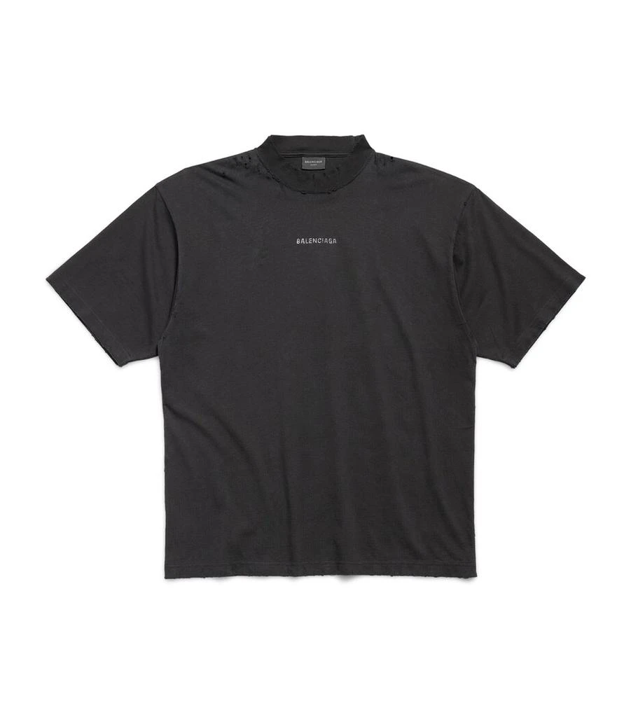 Balenciaga Distressed Rhinestone-Logo T-Shirt 1