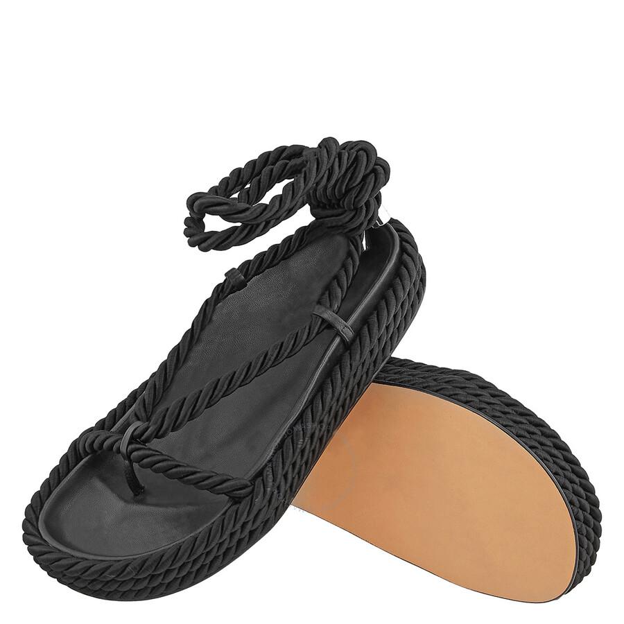 Studio Amelia Ladies Black Tether Rope Ankle-Wrap Flat Sandals