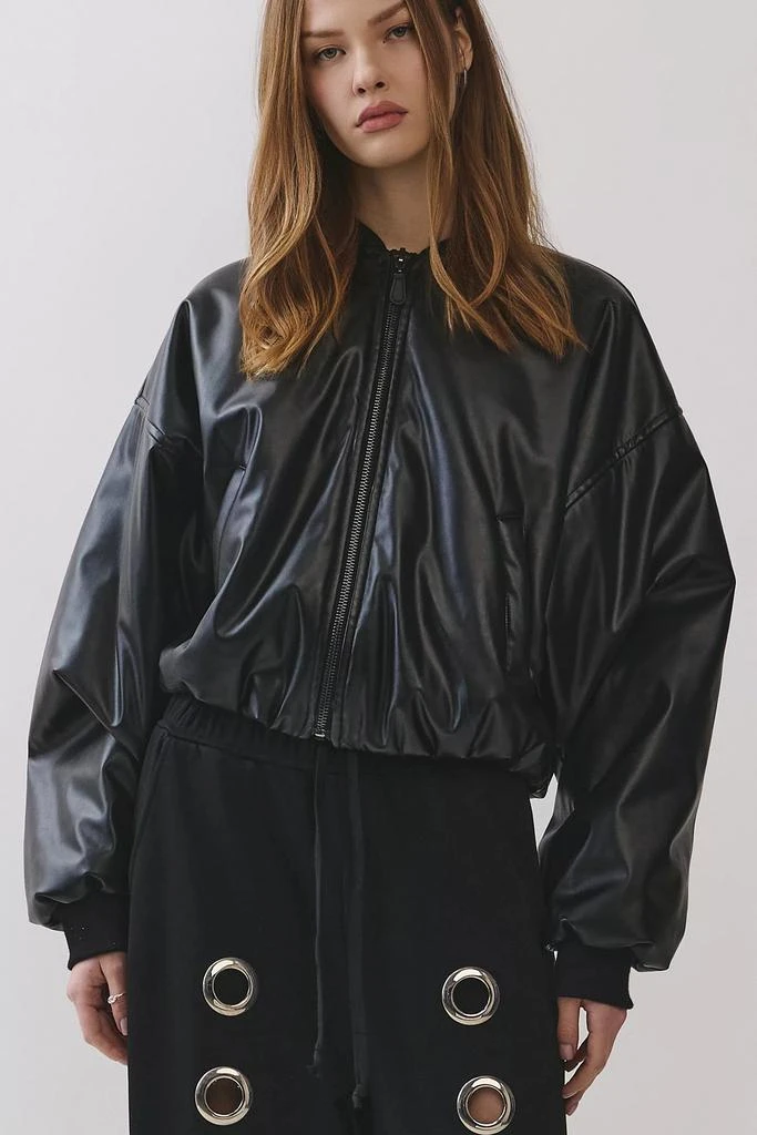 Personal Code Personal Code Noir Crop Leather Bomber Jacket