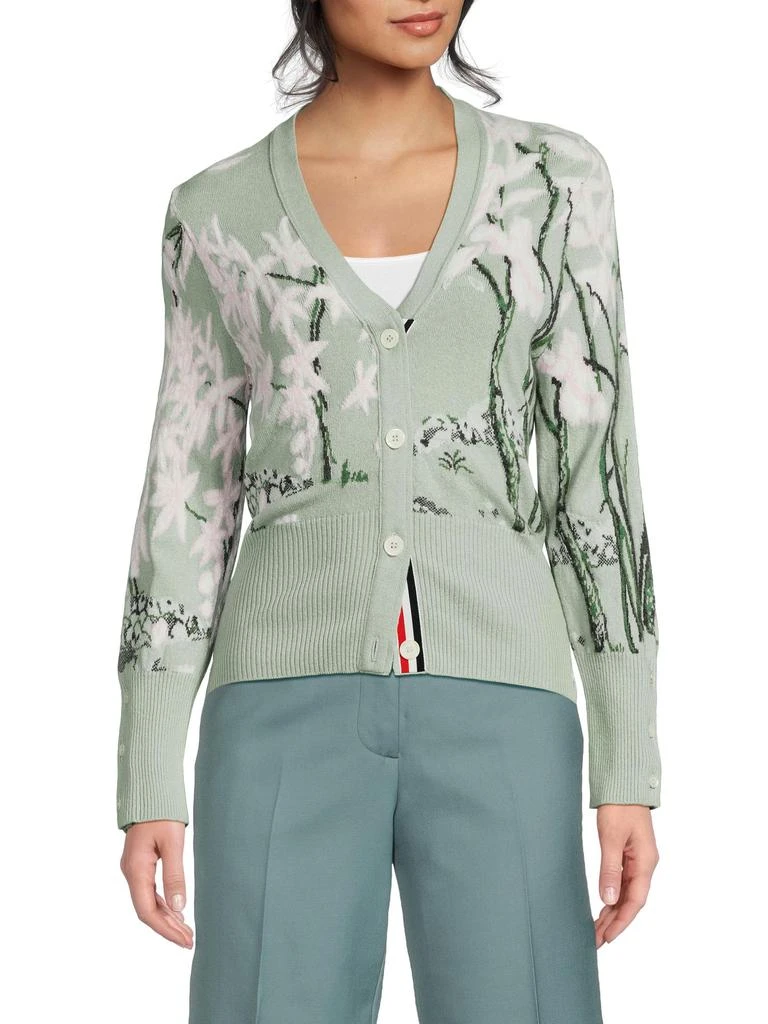 Thom Browne   ​Floral Intarsia Cashmere Cardigan 1