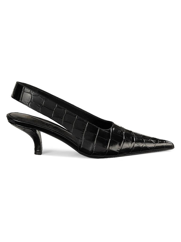 パンプス TOTEME BLACK CALFSKIN CROCODILE EFFECT SLINGBACK PUMP Croc-effect leather slingback pumps in black - Toteme