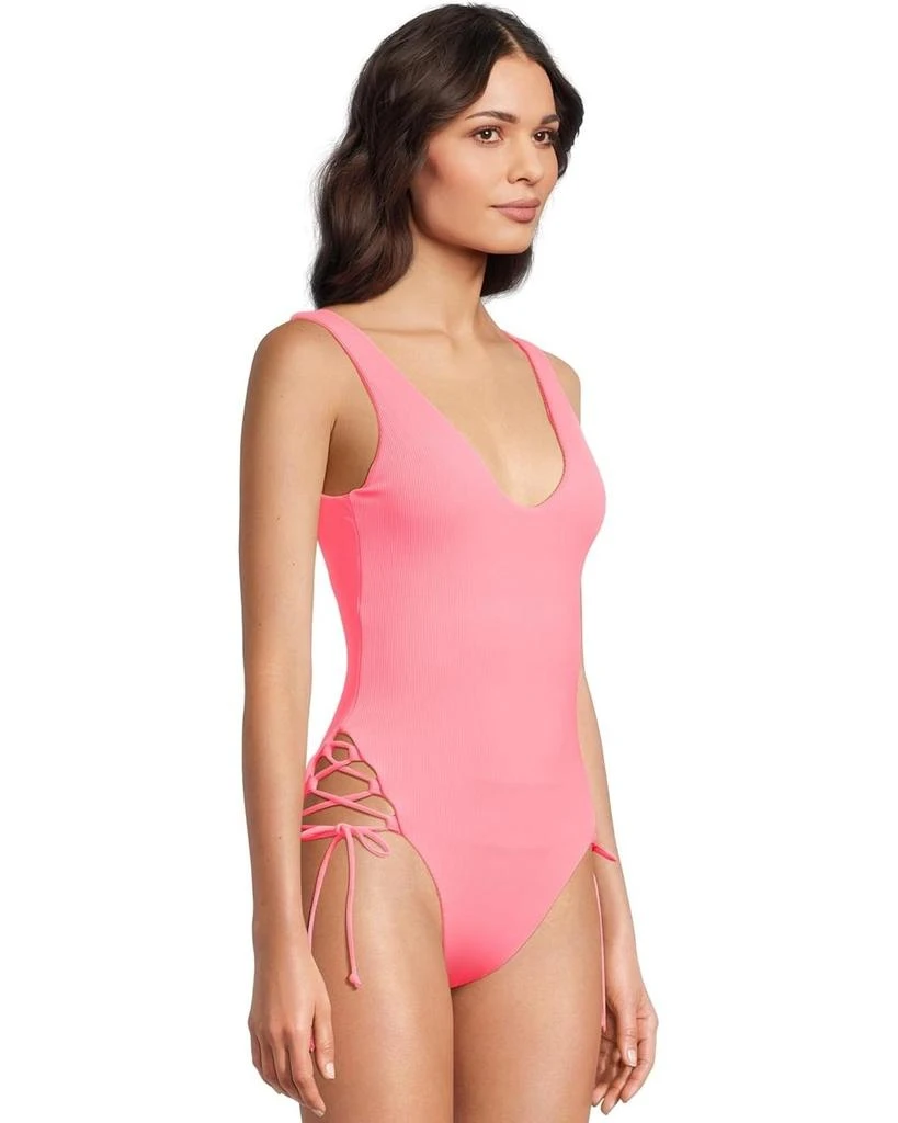 Becca BECCA Modern Edge Swimsuits Women's Coral Reef Stretch Ribbed One-Piece RED339 2