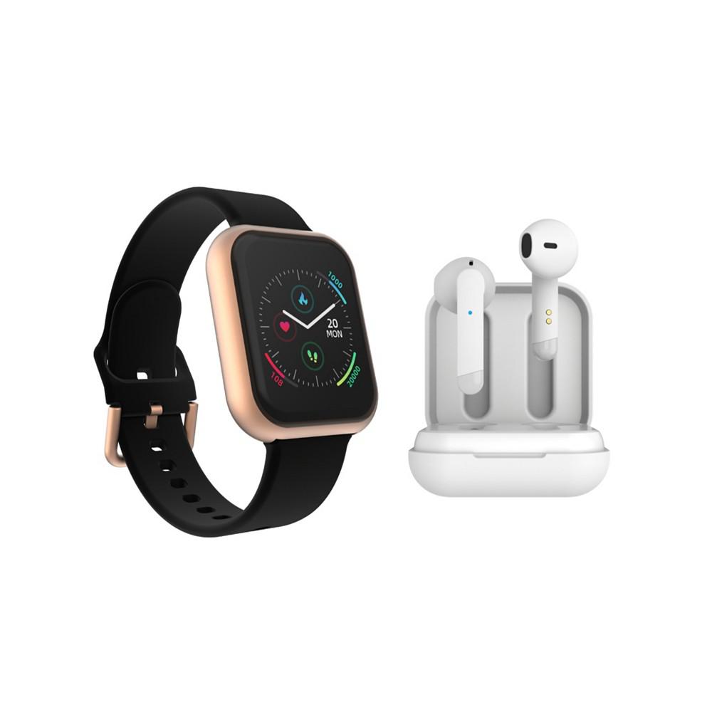 iTouch Air 3 Unisex Black Silicone Strap Smartwatch 40mm with White Amp Plus Wireless Earbuds Bundle