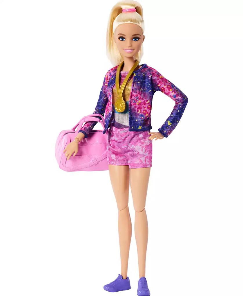 Barbie Gymnastics Play Set with Blonde Fashion Doll, Balance Beam, 10 Plus Accessories and Flip Feature