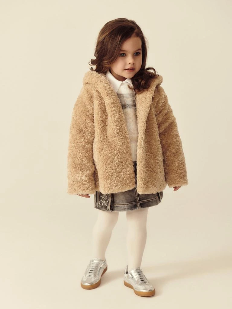 MONNALISA Monnalisa Girls Plush Faux Fur Jacket in Beige 4