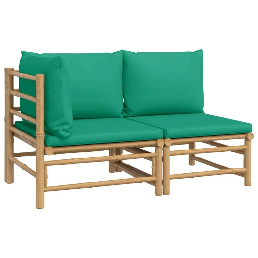 VidaXL 2 Piece Patio Lounge Set with Green Cushions Bamboo 2