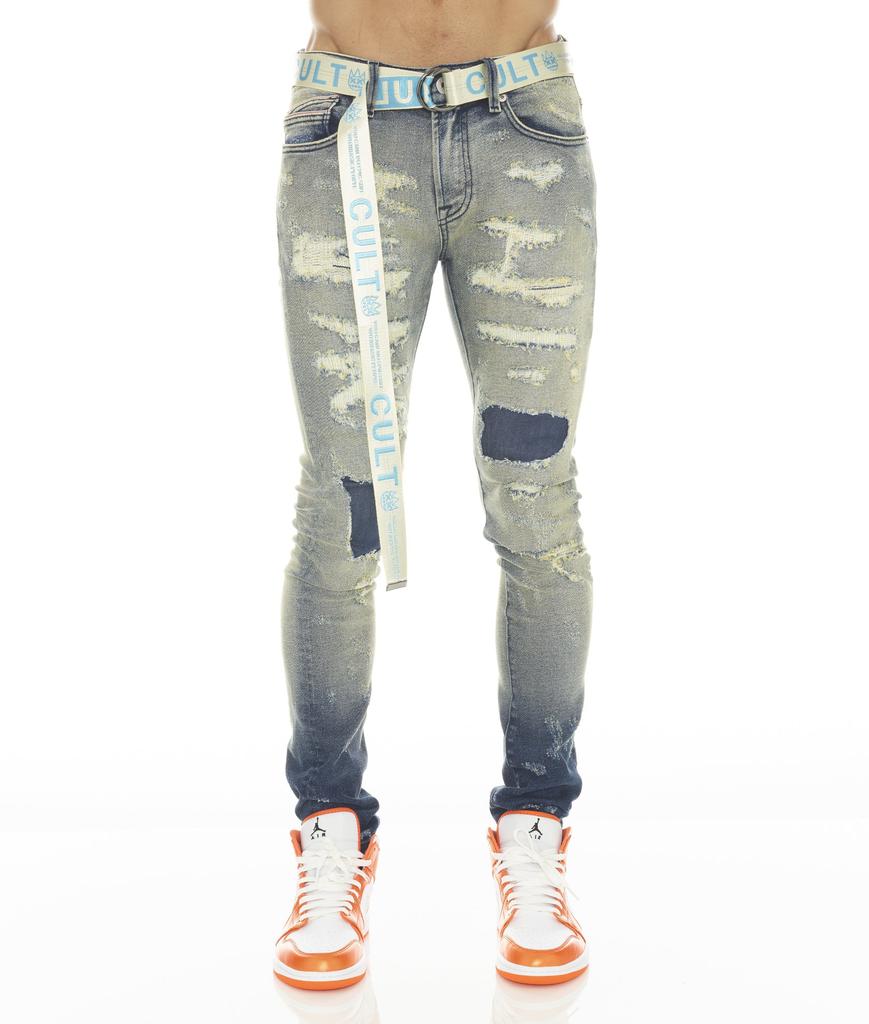 Cult Of Individuality PUNK SUPER SKINNY STRETCH W/ BEET RED BELT IN INO
