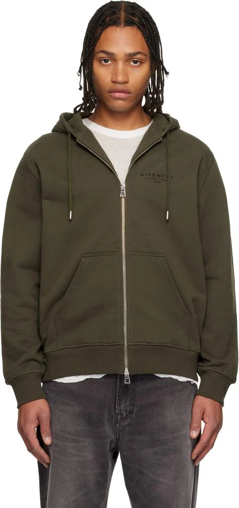 Givenchy Khaki Zipped Fleece Hoodie 1