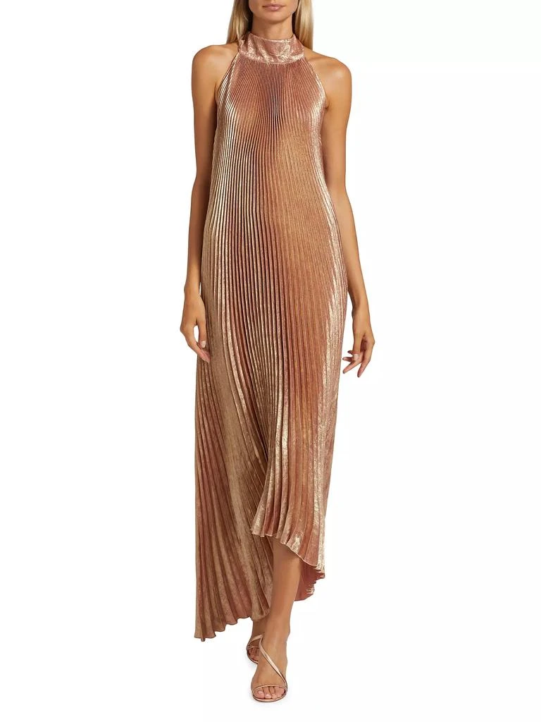 L'Idée La Fete Olympia Metallic Pleated Halterneck Gown 3
