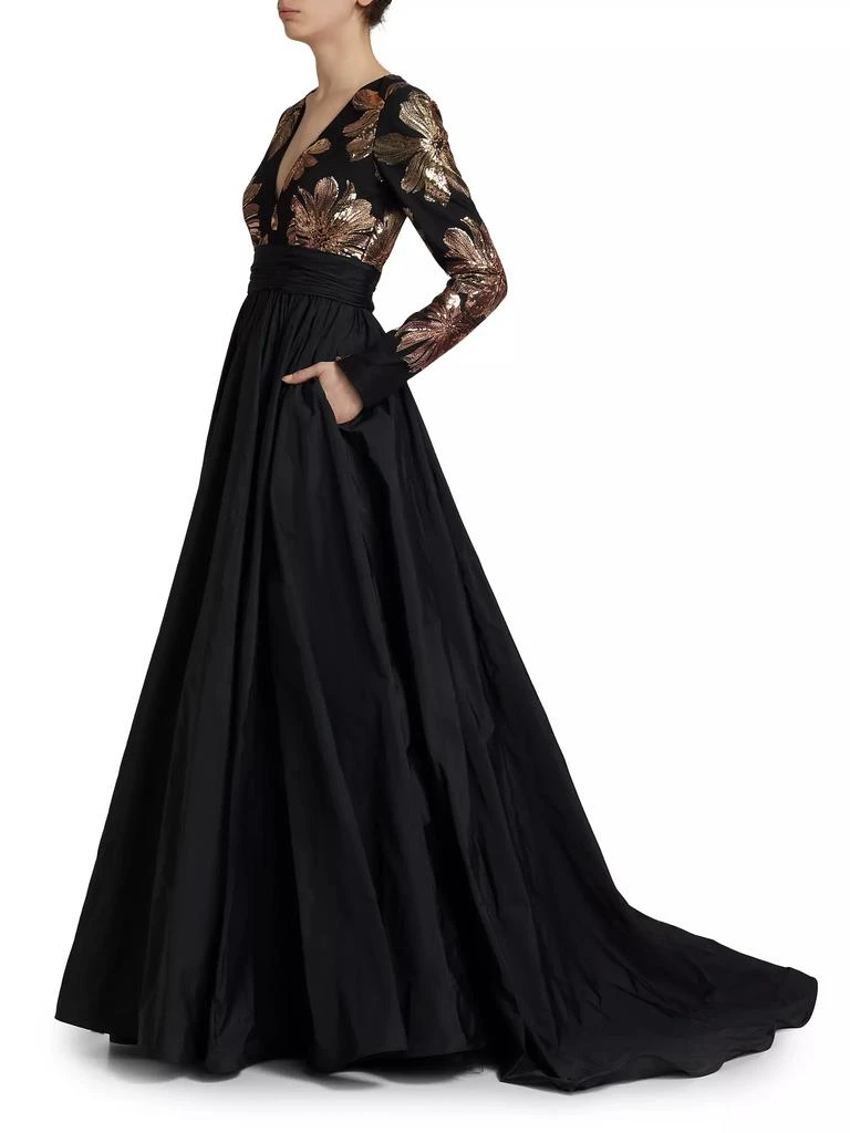Pamella Roland Floral Tulle &amp; Taffeta A-Line Gown 4