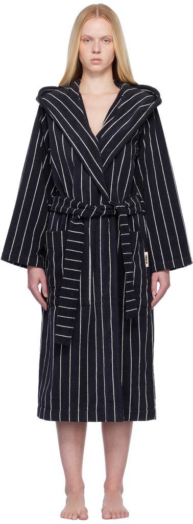 Tekla Black & White Terry Hooded Bathrobe