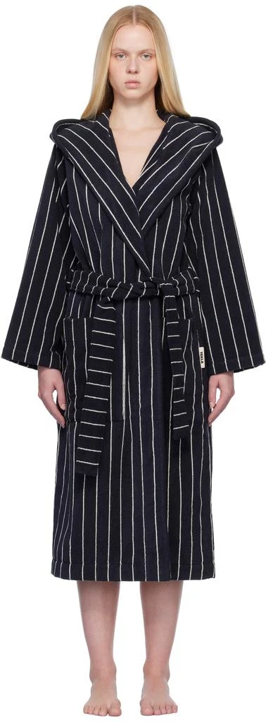 Tekla Black & White Terry Hooded Bathrobe 1