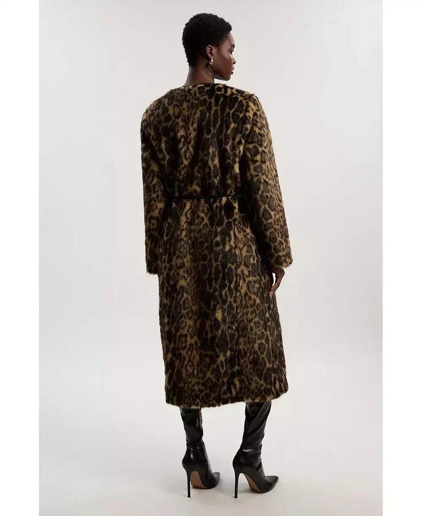 KAREN MILLEN Women
s Faux Fur Collarless Tie Belted Midi Coat 2