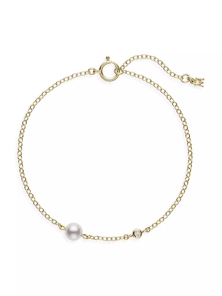 Mikimoto 18K Yellow Gold, 0.02 TCW Diamond & Cultured Akoya Pearl Station Bracelet