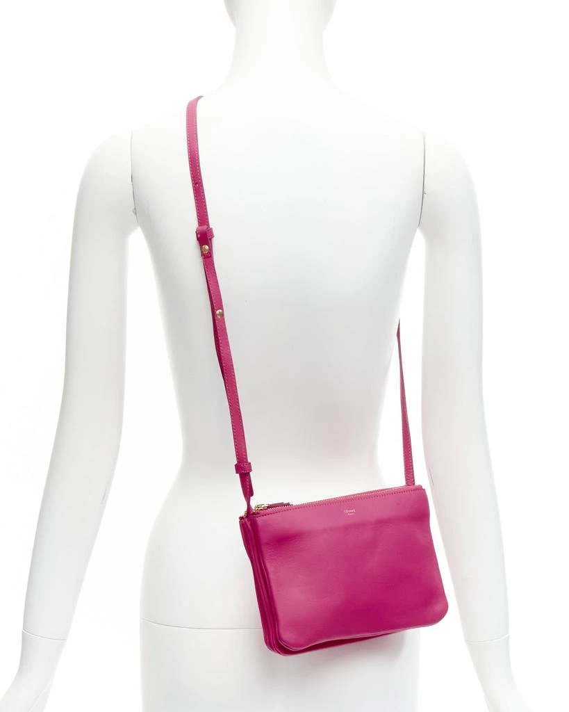 Celine CELINE Trio pink soft leather detachable shoulder strap medium pouch crossbody bag 2