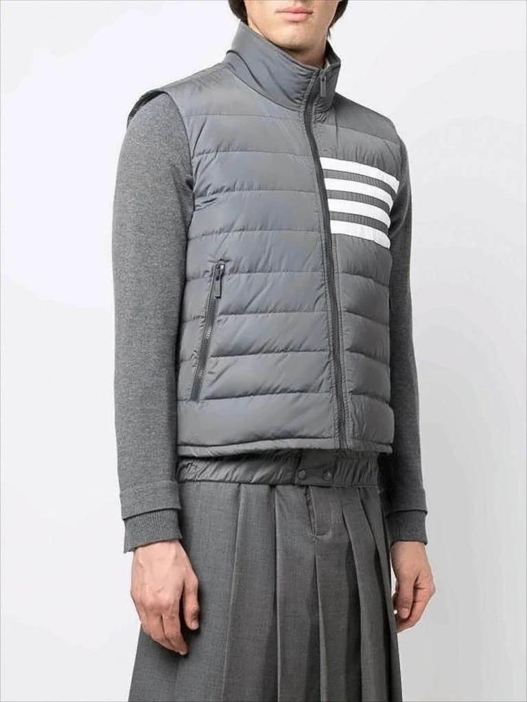 Thom Browne Padded Grey Vest with High Collar and Signature Stripes 4