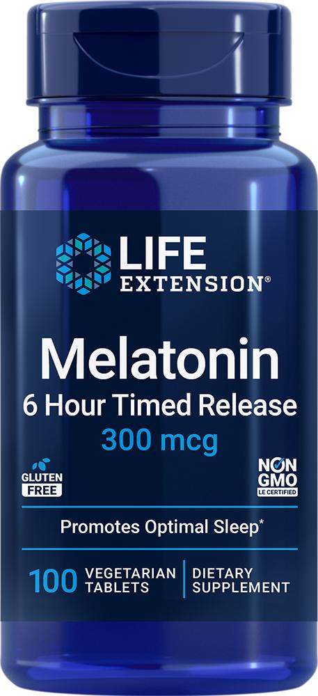 Life Extension Melatonin 6 Hour Timed Release, 100 vegetarian tablets - 300 mcg (300 mcg, 100 vegetarian tablets), Life Extension