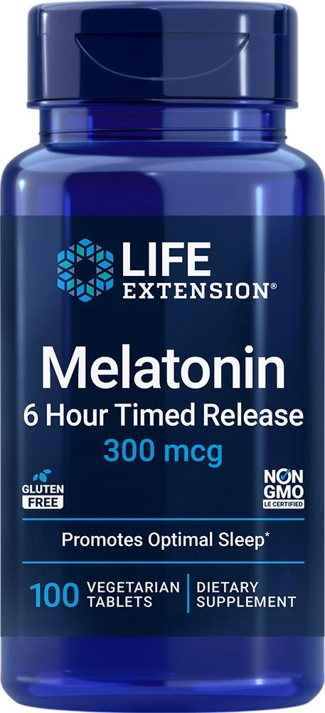 Life Extension Melatonin 6 Hour Timed Release, 100 vegetarian tablets - 300 mcg (300 mcg, 100 vegetarian tablets), Life Extension 1
