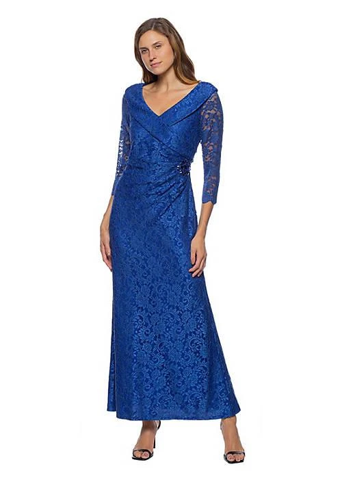 MARINA V Neck Shirr Gown Lace 1