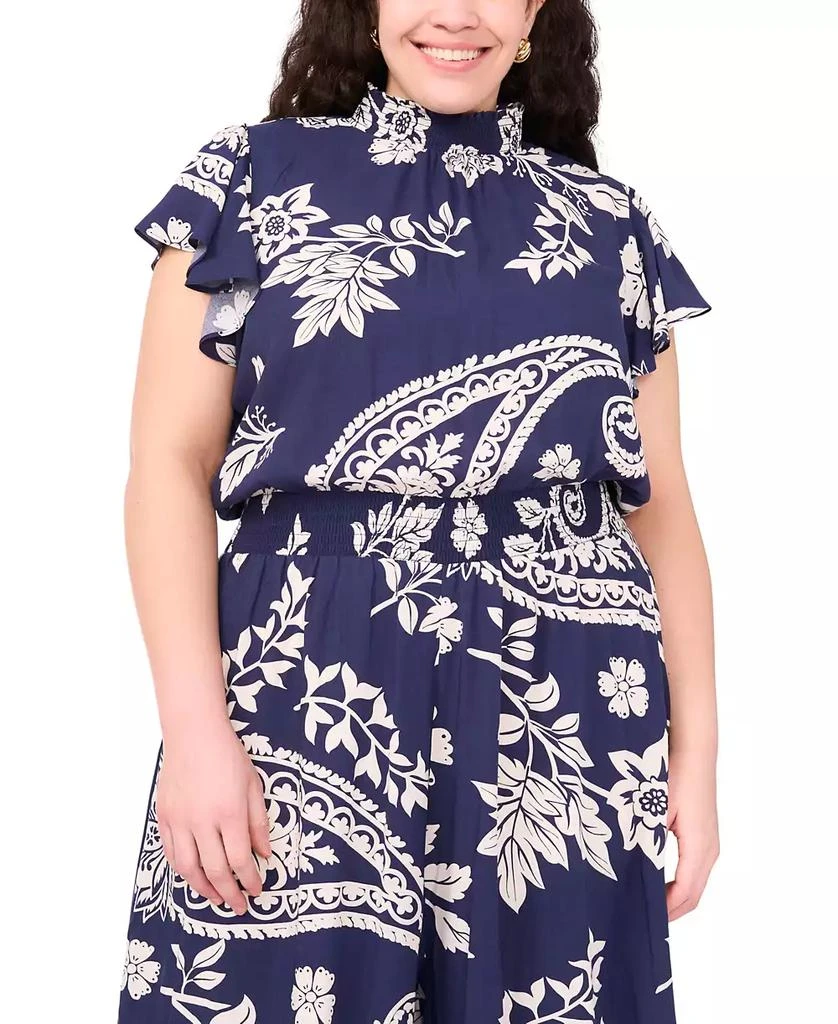 MSK Plus Size Printed Mock-Neck Short-Sleeve Jumpsuit 3