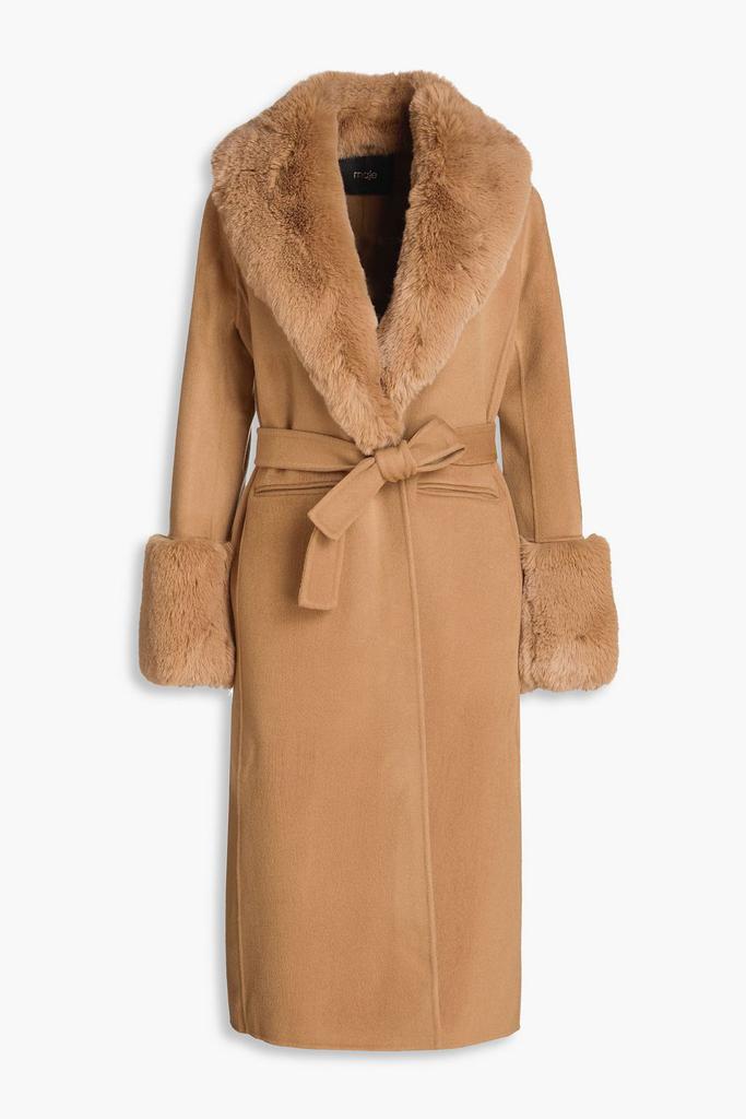 Maje Faux fur-trimmed wool-blend felt coat