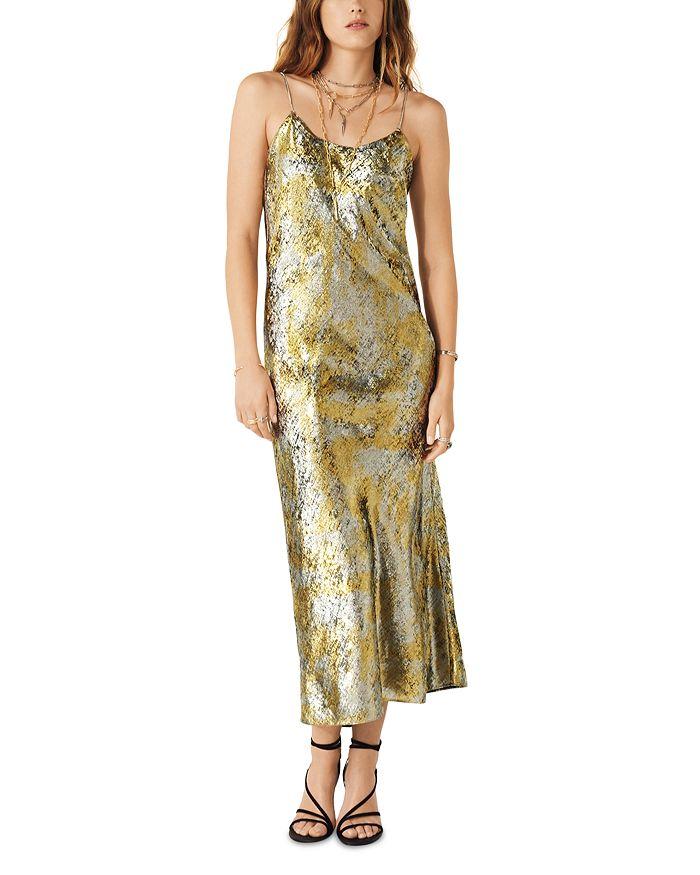 ba&sh Flavia Metallic Print Midi Dress