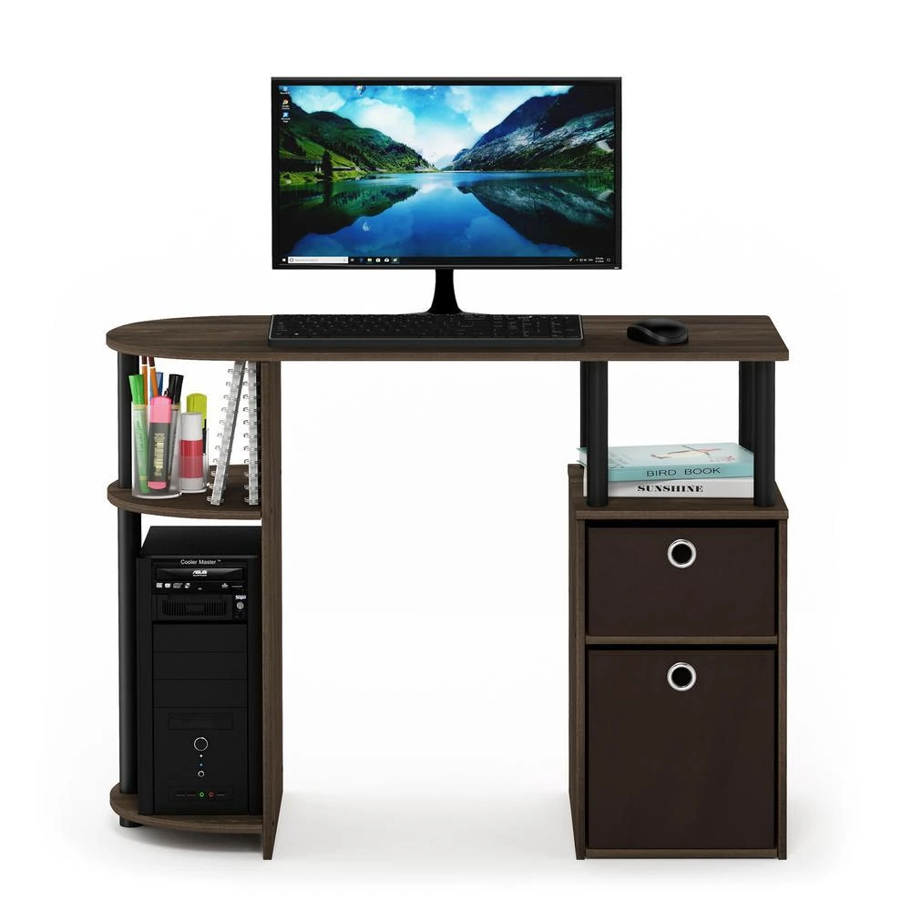 Furinno 15111 JAYA Simplistic Computer Study Desk with Bin Drawers, Columbia Walnut/Black/Dark Brown 3