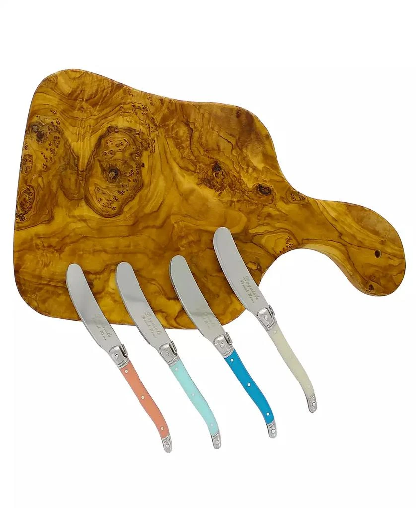 French Home Laguiole Set of 4 Spreaders with a 14-inch Olive Wood Cheese Board 2