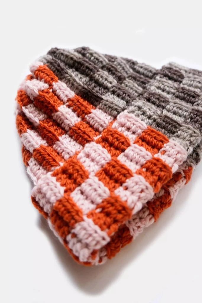 MARVES new york Checkered Crochet Ribbed Beanie MARVES new york MARVES new york Crochet Checkered Wool  main image 4