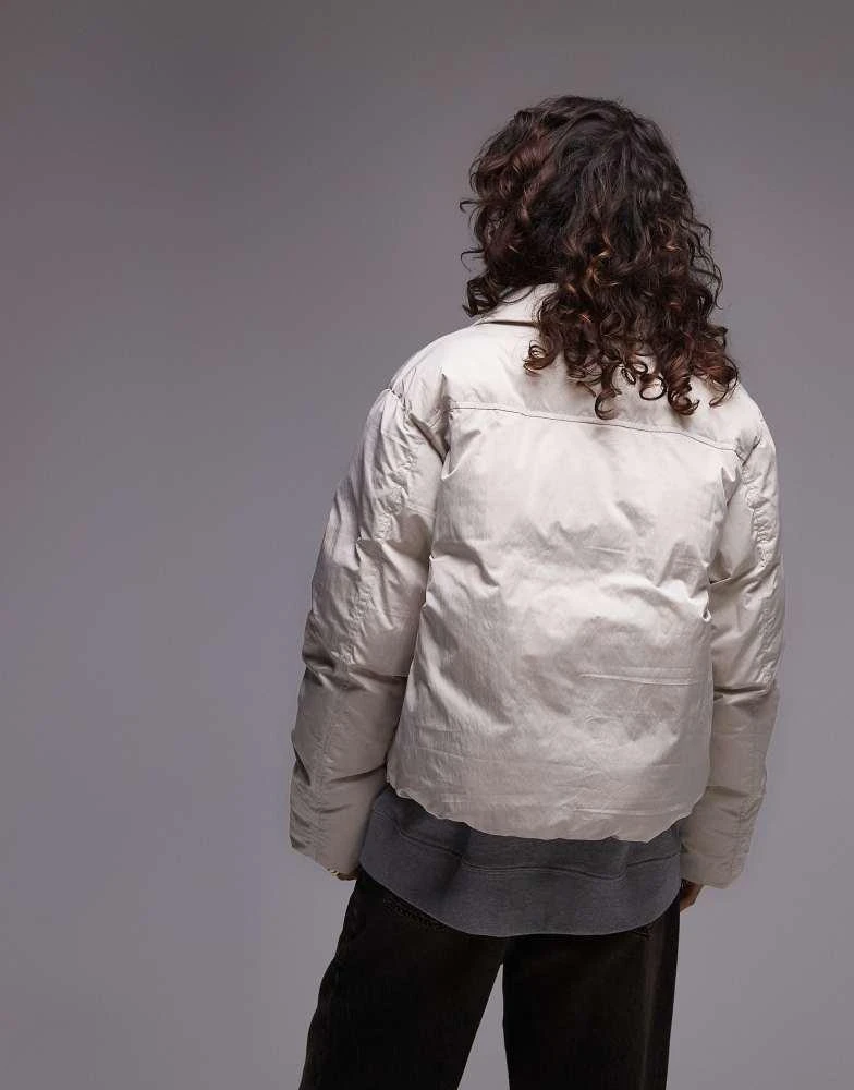 Topshop Topshop collar cropped puffer jacket in stone 3